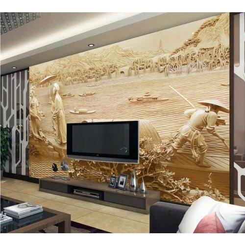 Home Decoration 3d wallpaper for room Wood carving classical People Fresco TV backdrop wall mural photo wallpaper