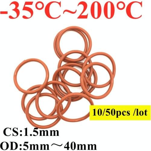 10/50pcs VMQ O Ring Seal Gasket Thickness CS1.5mm OD 5~40mm Silicone Rubber Insulated Waterproof Washer Round Shape Nontoxic Red