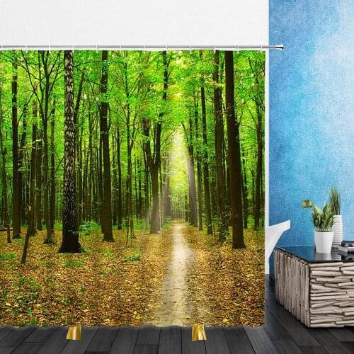 Landscape Shower Curtains Natural Scenery Forest Tree 3D Print Waterproof Bathroom Decor Home Bathtub Polyester Curtain Set