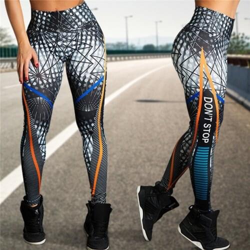 Free shipping New 3D Letter Printed Women Fitness Leggings Skinny High Waist Elastic Push Up Legging Workout Pants Leggins