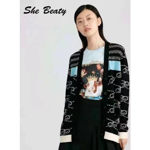 She Beaty Vintage Sweater Cardigans Women Clothes V-Neck Single Breasted Casual Streetwear Korean Fashion 2021 Knitted Tops Ropa