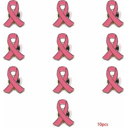 10Pcs/Set Womens Jewelry Enamel Pink Ribbon Brooch Pins Surviving Breast Cancer Awareness Hope Lapel Buttons Badges 264E