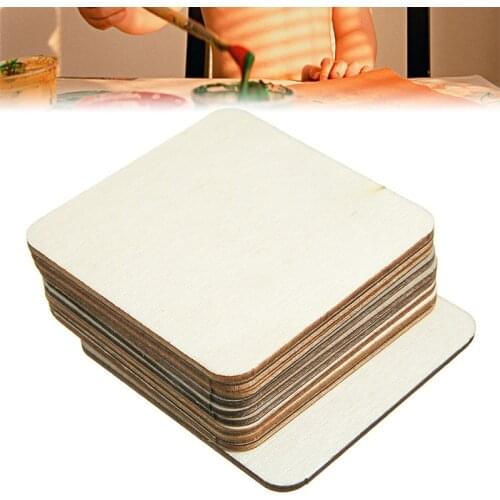 10pcs New Wooden Square Blank Coasters DIY Unfinished Wood Craft Blanks 64*64mm Unfinished Wood Pieces Plate
