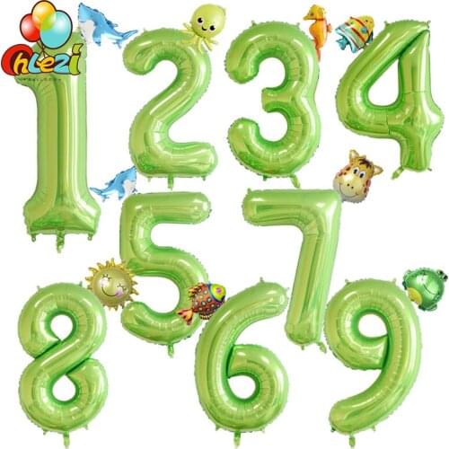 2pcs Number Animal ballon Baby shower Birthday Party Shark Octopus Fish Cartoon figure Globos kid‘s toys 1 2 3 helium balloons