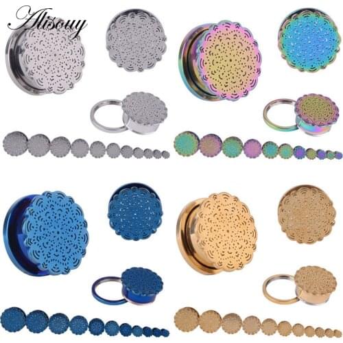 2PCS Steel Screw Ear Plugs and Tunnel Flesh Earring Gauges Hollow Piercings Ear Tunnels Expanders Rings Color Mixed Body Jewelry