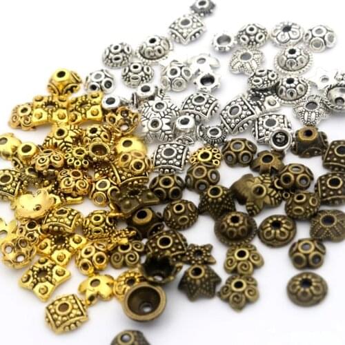200pcs Mixed 4 - 9mm Small Size Tibeten Silver Metal Spacer Loose Bead Caps for Jewelry Making Diy Accessories Needlework Beads