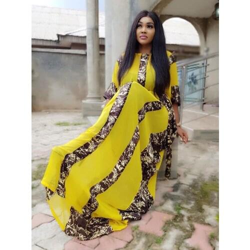 2020 African Dress Women Batwing Sleeve Chiffon Robe Loose Party Dresses Lady Sashes Africa Clothing robe africaine femme