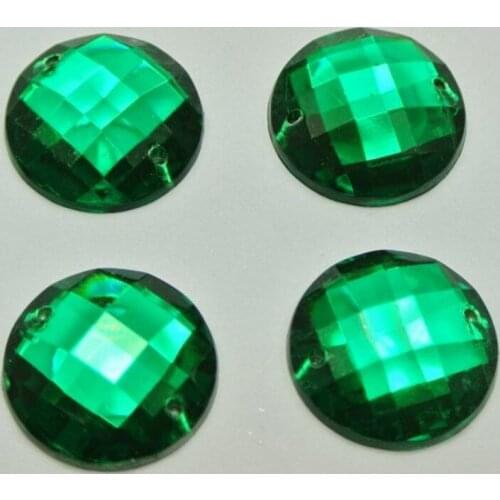 50 Green Acrylic Flatback Sewing Rhinestone Round Button 20mm Sew on beads