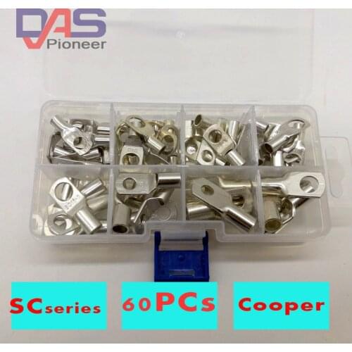 Free shipping (60PCS/BOX) Bolt Hole Tinned Cable lugs Battery Terminals set SC Glimpse copper nose Wire connector