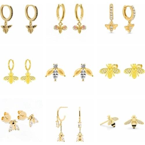 Aide Real 925 Sterling Silver Stud Earrings Cute Bee Huggie Earring for Women Lovers' Girl Party Gift Animal Fashionable Jewelry