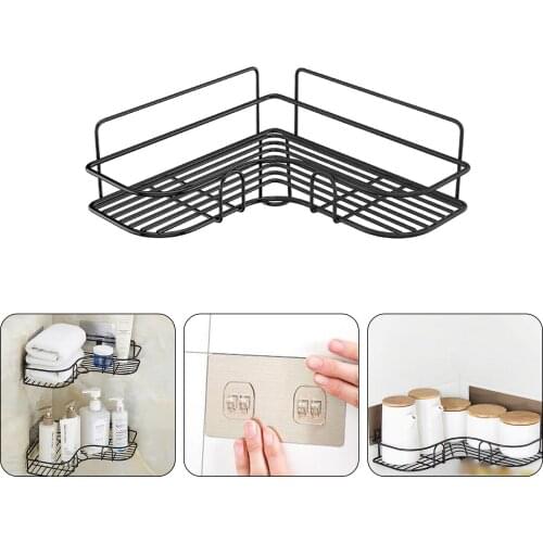Space Aluminum Bathroom Shelf No Punching Shower Caddy Sheves Kitchen Storage Basket Adhesive Suction Corner Shelves Shower