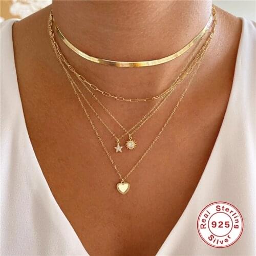 Canner Luxury 925 Sterling Silver Pendant Necklace For Women Disc Lock Zircon Chain Necklace Naszyjnik Bijoux Femme Collares W5