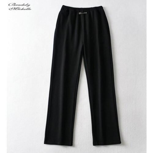 Women Fashion Streetwear Loose Elastic High Waist Harem pants with Enamelled Brooch Solid Sports Pants
