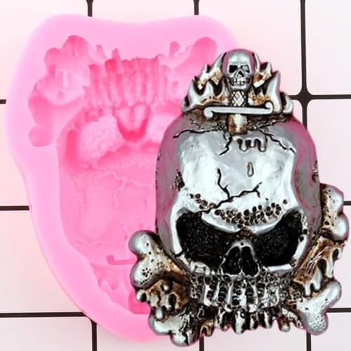 Skull Cross Cake Border Fondant Mold Halloween Cupcake Topper Silicone Mould Cake Decorating Tools DIY Candy Clay Chocolate Mold