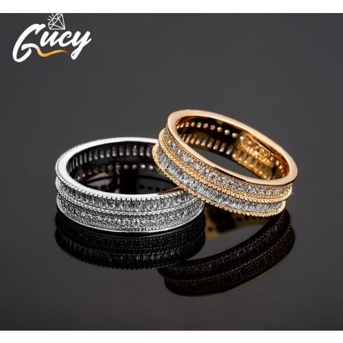 GUCY Mens Hip Hop CZ Ring Gold Silver Color Iced Out Bling AAA Cubic Zircon Copper Rings Fashion Punk Jewelry