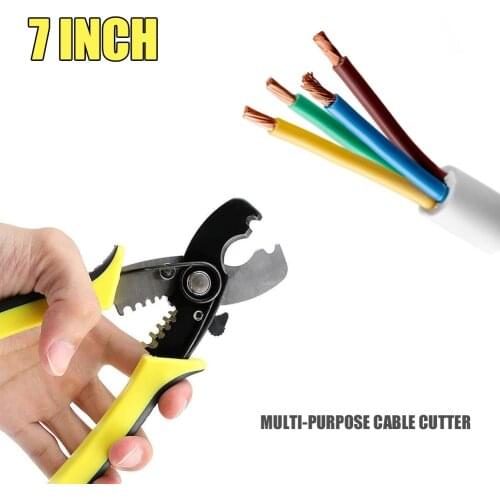 7 inch Wear-resistant Wire Cable Stripper Crimper Alloy Steel Peeling Clamping Scissors Tools Cable Cutter for Electrical
