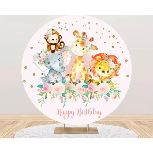 Round circle background watercolor Jungle animals backdrop baby shower kid happy birthday Party table Covers decoration YY-540