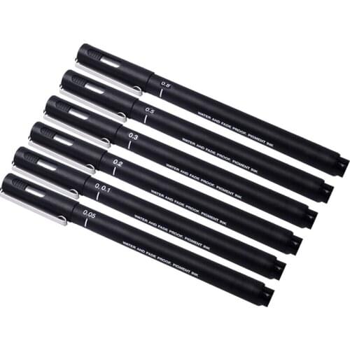 6Pcs Waterproof Fineline Pen Pigment Liner Micron Ink Marker Pen Drawing Sketching Needle Archival Pen ForSchool Supplies