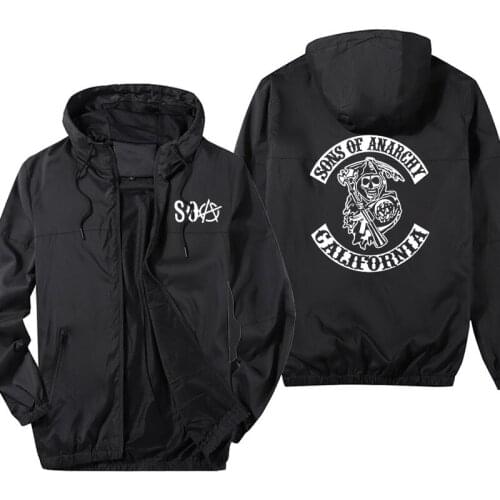 NEW Trend SOA Sons of anarchy Skull Anime print Men Hooded Jacket Spring Autumn breathable jacket tops Oversized Men tops