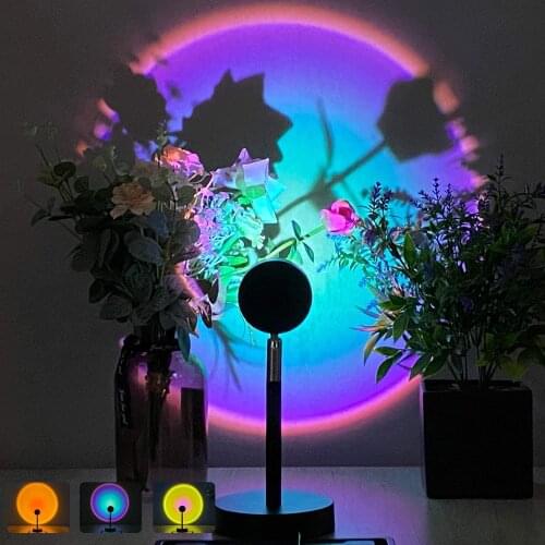 USB Table Lamp Sunset Projector Lamp Rainbow Atmosphere LED Night Light For Family Bedroom Coffee Store Wall Decoration Lamp
