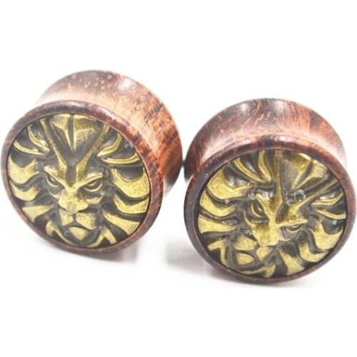 Wholesale 70PCS Body Jewelry- Wood Lion Logo Ear Plugs Ear Scretcher Tunnles Sets Earlets Expanders body piercing Jewelry NEW