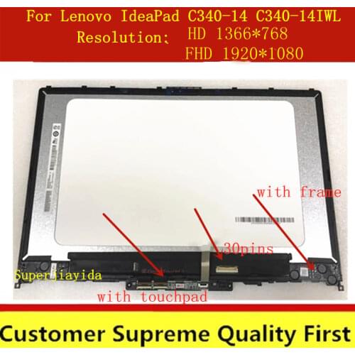 Original replacement For Lenovo IdeaPad C340-14 C340-14IWL C340-14API 81N4 FHD LCD Touch Screen Glass Digitizer Assembly