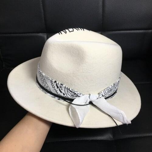202107-nao-British Style autumn winter Silk scarf ribbon milk white lady fedoras cap women leisure panama jazz hat