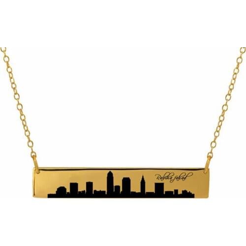 Custom City Skyline Necklace Pendant Stainless Steel Gold Geometric Bar Charm Choker Personalized Name Necklaces Travel Jewelry
