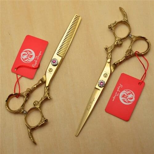 9005# 6.0'' One Pair/2Pcs Golden Dragon Design Hairdressing Scissors Cutting/Thinning Scissors Personalized Human Hair Scissors