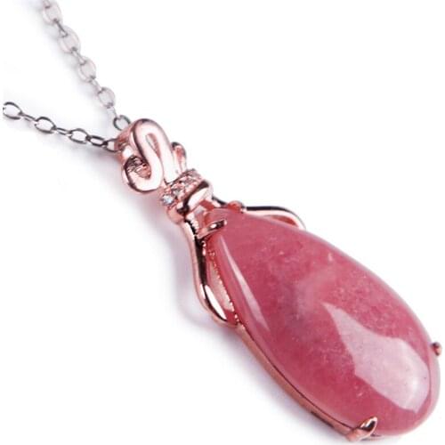 Genuine Red Natural Rhodochrosite Gemstone Water Drop Bead Necklace Charming Pendant Women 35*14*5mm