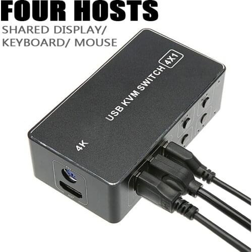 Durable Aluminum Alloy KVM Switcher Portable 4 Ports 4K HDMI-compatible USB Mouse & Keyboard Switching Converter