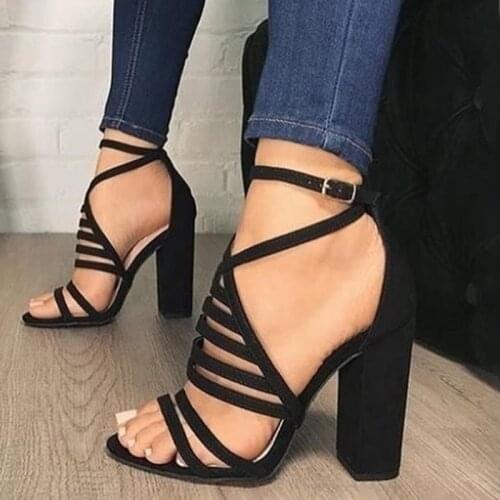 Dropshipping Women Sexy Sandals Lady High Heels Design Womens Cross Strap Bandage Shoes Lady Party Female Ankle Strap Flock