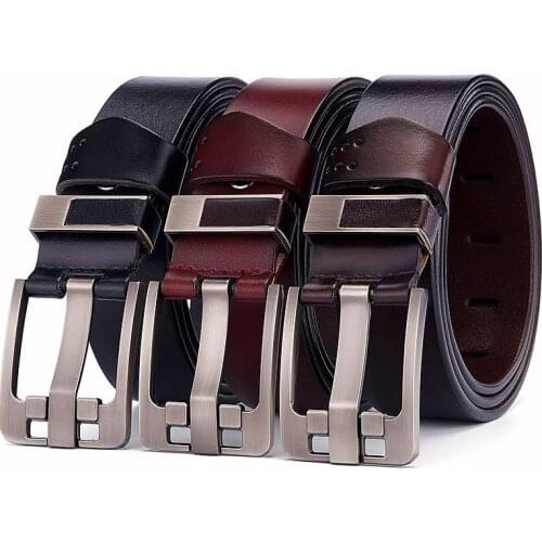 New Genuine Vintage Pin Buckle Cow Leather belt loop Luxury Strap Male Belts for Cowboy Leisure Pants Men Waistband High Quality