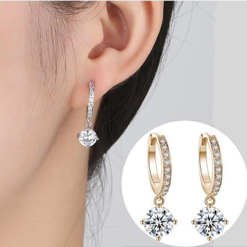 Luxury Trendy Round Pendant Earrings Bright Bride Engagement Wedding Jewelry Elegant Women Pendant Earrings Exquisite Gifts