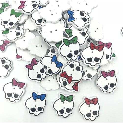 DIY 100pcs Cartoon Wood buttons Skeleton Head buttons Sewing Scrapbooking Handicrafts 20mm