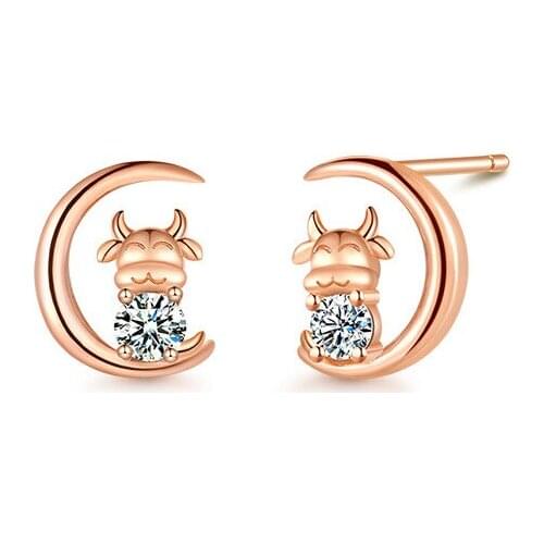 Stud Earrings For Women Fashion Cubic Zirconia Wedding Romantic Bridal Cute Cow Earring Jewelry