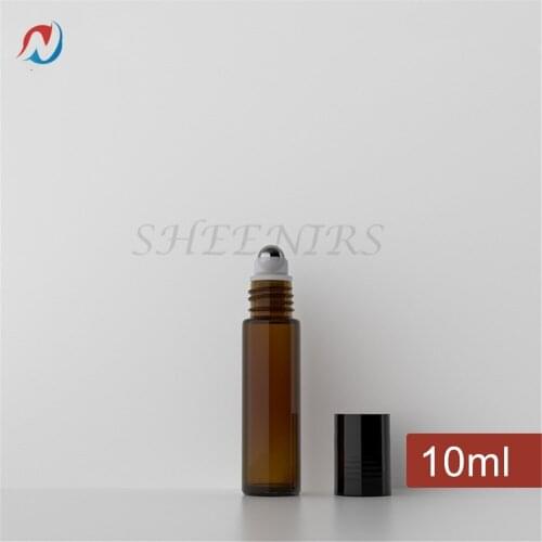 Sheenirs 6pcs 10ml Amber Glass Roller Bottle with Stainless Steel Roller Ball for Essential Oil Perfume Travel