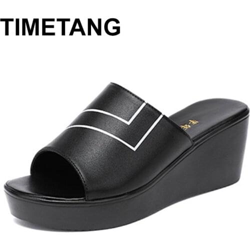 TIMETANG Big Size32-43Fashion2021Women Slippers Flats Platform Shoes Medium Heels Slides for Ladies Outside White Summer Slipper