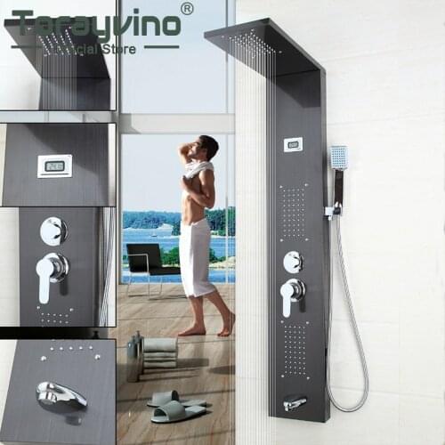 Bathroom Contemporary Fashion Luxury Shower Column Shower Panel Hand Shower Massage Jets Brushed Nickle Plate Shower Faucet