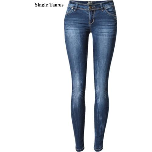 Low Waist Blue Skinny Jeans Women Fashion Washed Bleached Scratched Jeans Femme Plus Size Push Up Vintage Slim Cotton Trousers
