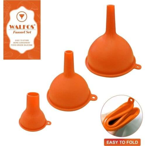 WALFOS 3 Pack Silicone Funnel Flexible Kitchen Funnel for Household Liquid Transfer 100% Food Grade Silicone FDA Kitchen Tools