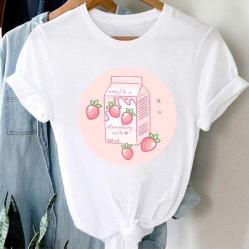2021 Womens T-shirts Strawberry Milk Box graphic tshirt 90s Girl kawaii Harajuku T-shirt Summer Short Sleeve Femme Fashion Tee