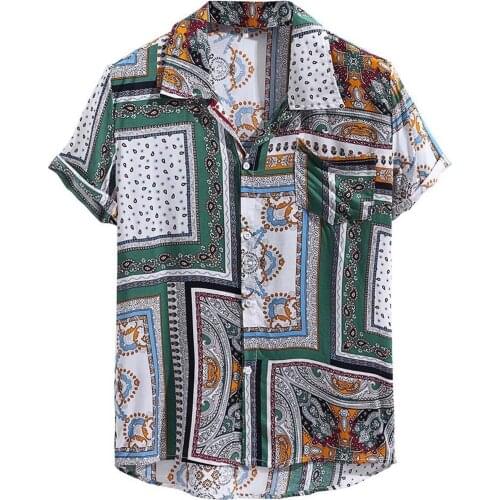 Womens Vintage Ethnic Printed Blouse Turn Down Collar Short Sleeve Loose Casual V-neck Fashion Women Blouse Polera Mujer #G3