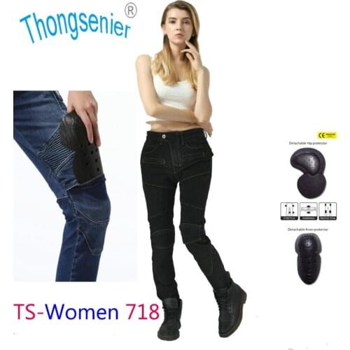 Women Riding Pants Pantalon Jeans Motorcycle Ms jeans for Women Motocross Racing Trousers with 4 Knee Hip Protective Pads PK718
