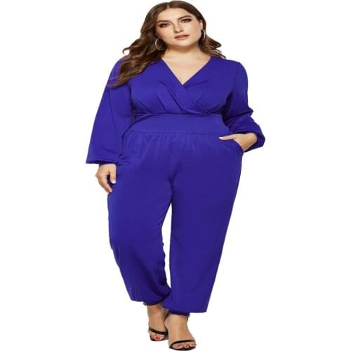2021 Women Best Selling Plus Siz 5XL Overalls Rompers Jumpsuit Ankle Length Summer Gift Party Casual Deep V Neck Long Sleeve