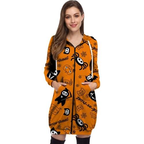 Halloween Pumpkin Color Horror Spider 3DPrintLong Zipper Pullover Female Sweatshirt Long Sleeve Loose Large Size HoodiesS-5XL