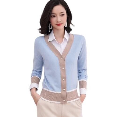 2021Knitted Cardigan Sweater New Spring Women Contrast Color V Neck Long Sleeve Sweater Fashion Cardigan Female Jumper Outwear