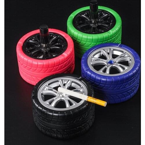 1Pc Press Tire shape Car Ashtray With lid windproof rotation Flame Retardant Ash tray Cigarette Cylinder Holder Ashtray