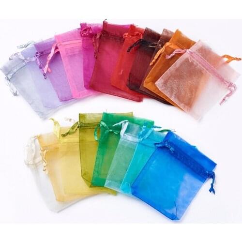 100pcs High Dense Drawstring Organza Bags 9x7cm Rectangle Pouches Jewelry Package Bags Christmas Wedding Packaging Gift Bags