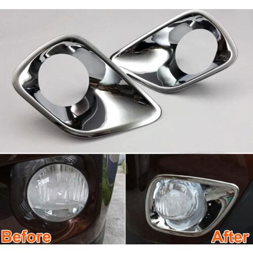 2Pcs Chrome Car Styling Front Fog Light Lamp Cover Frame Trim Protector Sticker Fit For Toyota RAV4 2014